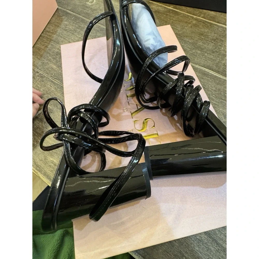 Smash Black Onyx Pointed Toe Heeled Sandals Size 14 Wrap Ankle‎